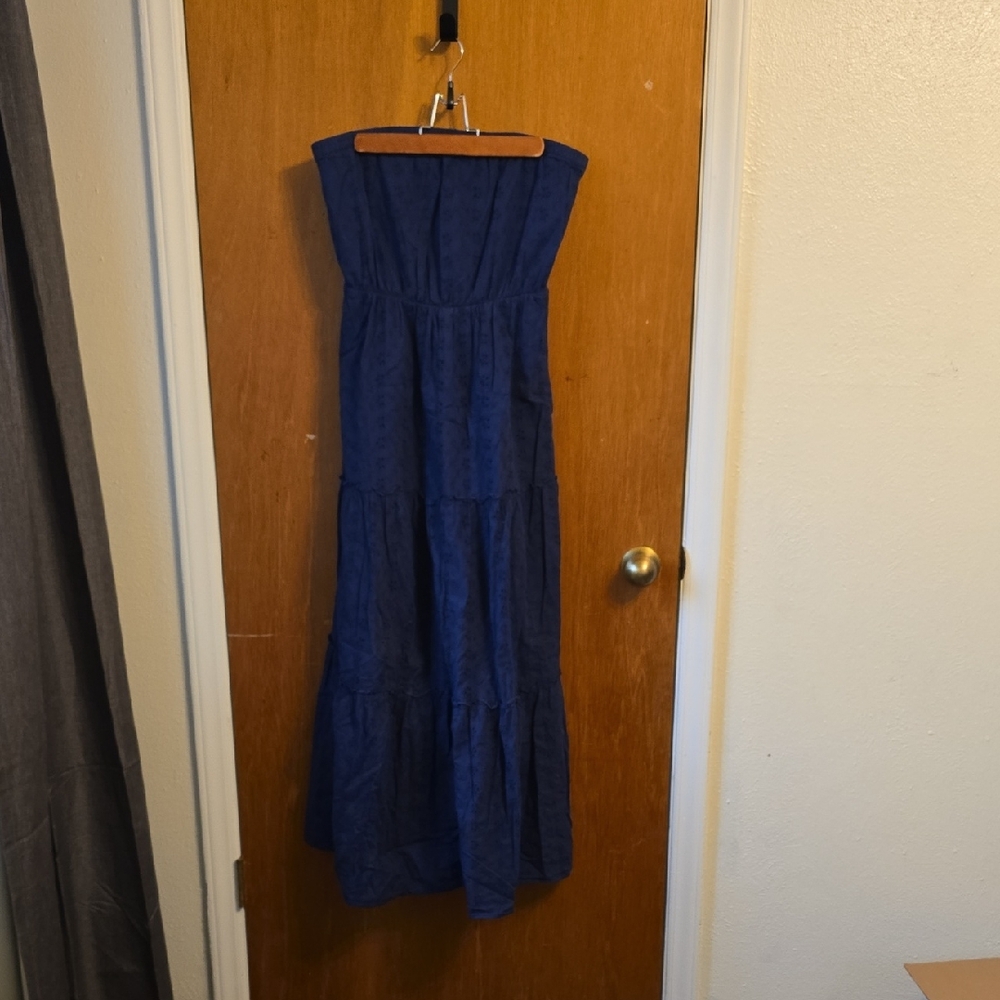 Old Navy Strapless Dark Blue Tiered Maxi Dress